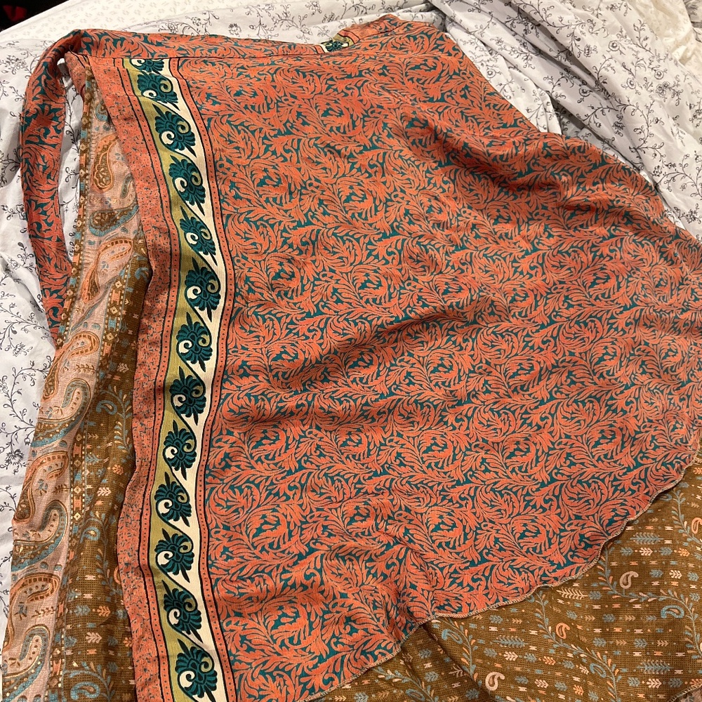 Layered sari silk skirt